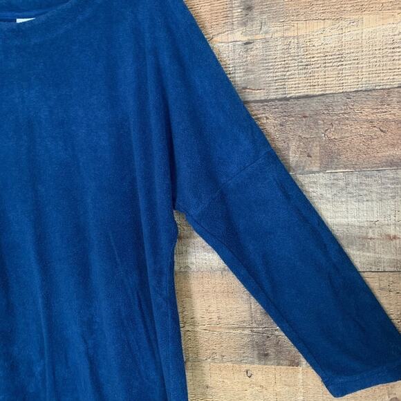 Natori Solid Blue Long Sleeve Terrycloth Lounge Top Size Medium - Picture 3 of 8